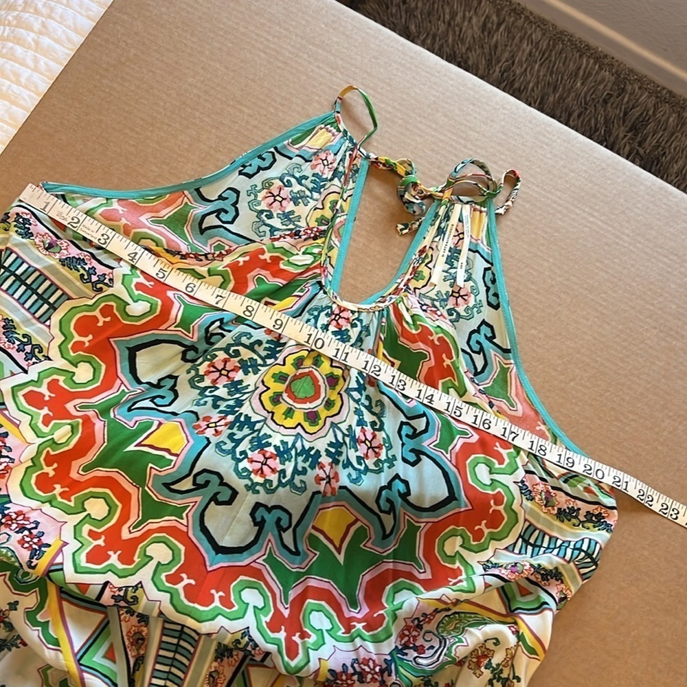 Anthropologie Ella Halter Tunic Dress Tie Neck Hankerchief Hem Maxi S/XS -ovrszd - Picture 3 of 11